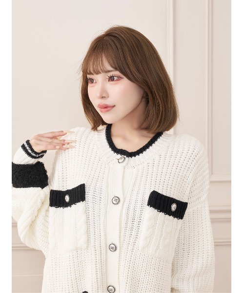 Darich（ダーリッチ）の「バイカラーボアミックスニットカーディガン（カーディガン/ボレロ・レディース・ホワイト/ブラック/サックスブルー/ピンク・FREE）」の22枚目の写真