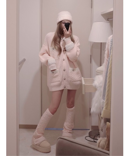 Darich（ダーリッチ）の「バイカラーボアミックスニットカーディガン（カーディガン/ボレロ・レディース・ホワイト/ブラック/サックスブルー/ピンク・FREE）」の17枚目の写真