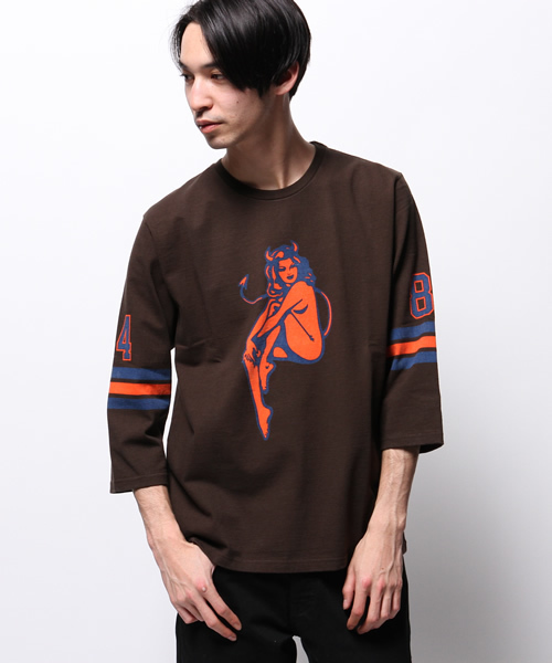 HYSTERIC GLAMOUR(ヒステリックグラマー)の「HYS DEVIL pt 七分袖T-SH(Tシャツ/カットソー・メンズ・ホワイト/ネイビー/ブラウン・SMALL/MEDIUM/LARGE)」の12枚目の写真