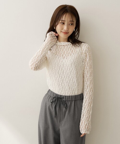 UNTITLED(アンタイトル)の「【重ね着レイヤード】レースハイネックトップス(Tシャツ/カットソー・レディース・ブラック/オフホワイト/ブラウン系その他・02/04/44/00/48)」の1枚目の写真