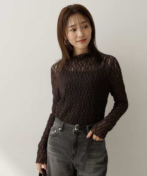 UNTITLED(アンタイトル)の「【重ね着レイヤード】レースハイネックトップス(Tシャツ/カットソー・レディース・ブラック/オフホワイト/ブラウン系その他・02/04/44/00/48)」の19枚目の写真