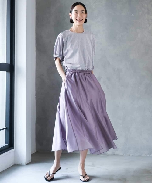 MICHEL KLEIN(ミッシェル・クラン)の「シアーフレアスカート(スカート・レディース・カーキ/パープル/ブラック・38)」の12枚目の写真