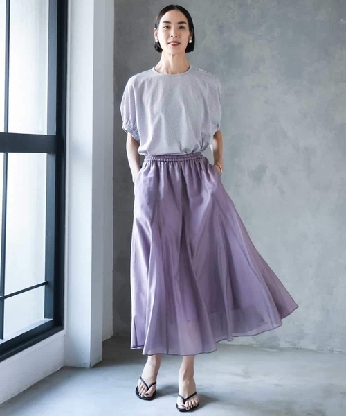MICHEL KLEIN(ミッシェル・クラン)の「シアーフレアスカート(スカート・レディース・カーキ/パープル/ブラック・38)」の14枚目の写真