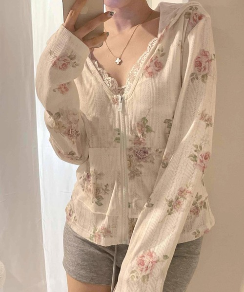 Vipoa（ヴィポア）の「Floral Pointelle Hoodie（パーカー・レディース・ホワイト系その他・FREE）」の14枚目の写真