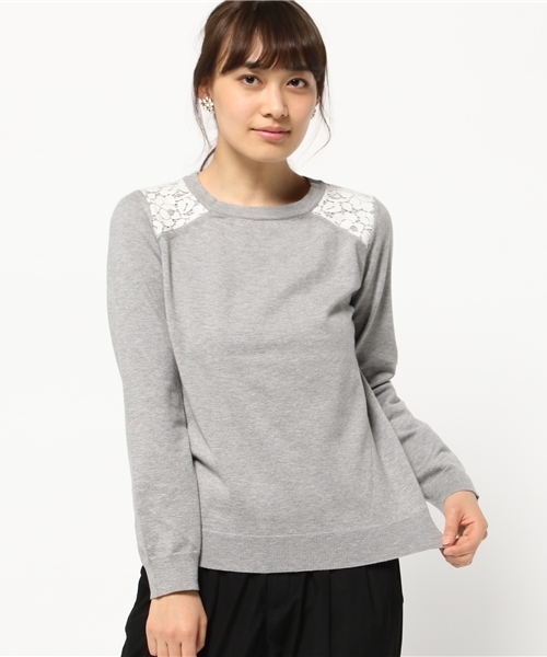 NATURAL BEAUTY BASIC(ナチュラルビューティーベーシック)の「ショルダーパネルレースニット(ニット/セーター・レディース・ホワイト系その他/ピンク/グレー・MEDIUM)」の3枚目の写真
