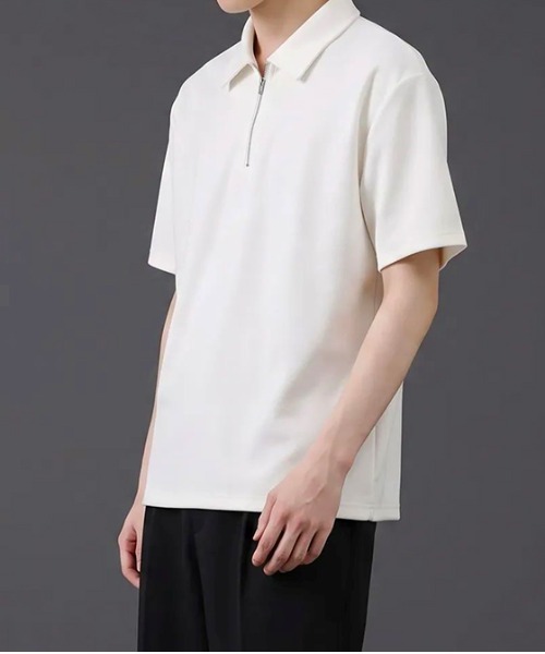revertical(リバーティカル)の「ハーフジップ 半袖ポロシャツ(ポロシャツ・メンズ・ベージュ/ホワイト/ブラック・MEDIUM/LARGE)」の4枚目の写真