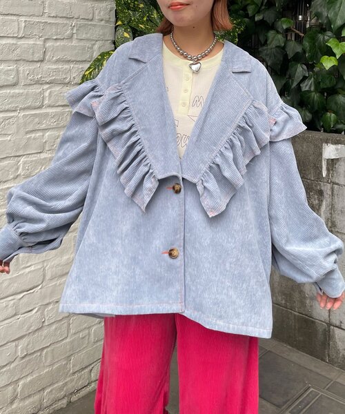 HELLO.SANFRANCISCO（ハローサンフランシスコ）の「【HELLO.SANFRANCISCO/ハローサンフランシスコ】コーデュロイフリルビックジャケット（ブルゾン・レディース・ピンク/イエロー/ブルー・ONE SIZE）」の5枚目の写真