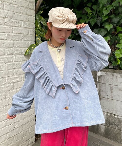 HELLO.SANFRANCISCO（ハローサンフランシスコ）の「【HELLO.SANFRANCISCO/ハローサンフランシスコ】コーデュロイフリルビックジャケット（ブルゾン・レディース・ピンク/イエロー/ブルー・ONE SIZE）」の6枚目の写真
