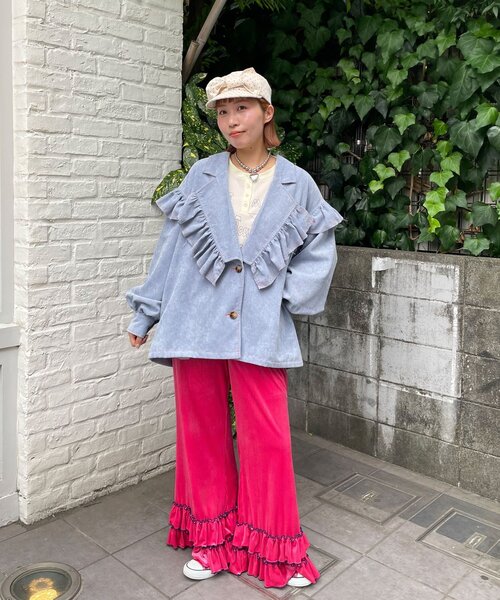 HELLO.SANFRANCISCO（ハローサンフランシスコ）の「【HELLO.SANFRANCISCO/ハローサンフランシスコ】コーデュロイフリルビックジャケット（ブルゾン・レディース・ピンク/イエロー/ブルー・ONE SIZE）」の9枚目の写真