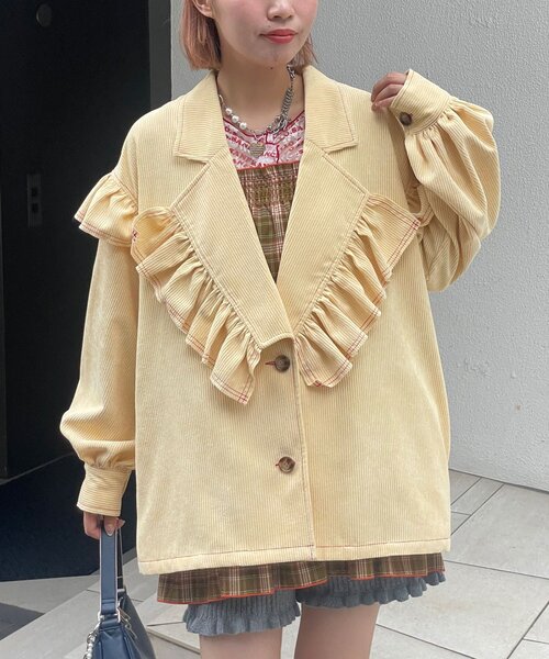 HELLO.SANFRANCISCO（ハローサンフランシスコ）の「【HELLO.SANFRANCISCO/ハローサンフランシスコ】コーデュロイフリルビックジャケット（ブルゾン・レディース・ピンク/イエロー/ブルー・ONE SIZE）」の12枚目の写真