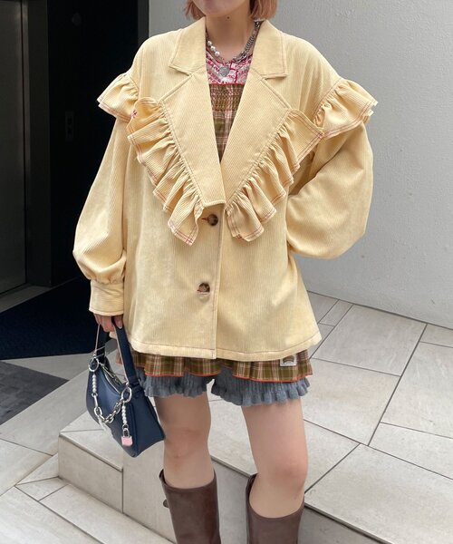 HELLO.SANFRANCISCO（ハローサンフランシスコ）の「【HELLO.SANFRANCISCO/ハローサンフランシスコ】コーデュロイフリルビックジャケット（ブルゾン・レディース・ピンク/イエロー/ブルー・ONE SIZE）」の13枚目の写真