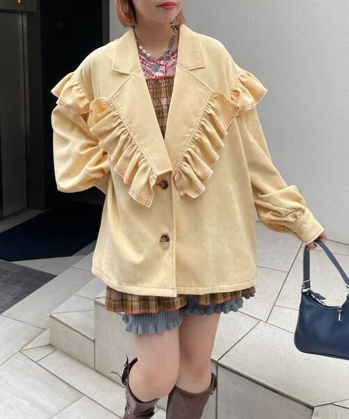 HELLO.SANFRANCISCO（ハローサンフランシスコ）の「【HELLO.SANFRANCISCO/ハローサンフランシスコ】コーデュロイフリルビックジャケット（ブルゾン・レディース・ピンク/イエロー/ブルー・ONE SIZE）」の14枚目の写真