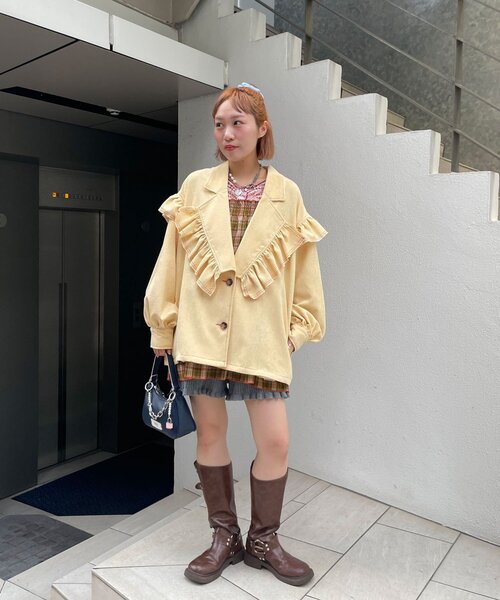 HELLO.SANFRANCISCO（ハローサンフランシスコ）の「【HELLO.SANFRANCISCO/ハローサンフランシスコ】コーデュロイフリルビックジャケット（ブルゾン・レディース・ピンク/イエロー/ブルー・ONE SIZE）」の17枚目の写真