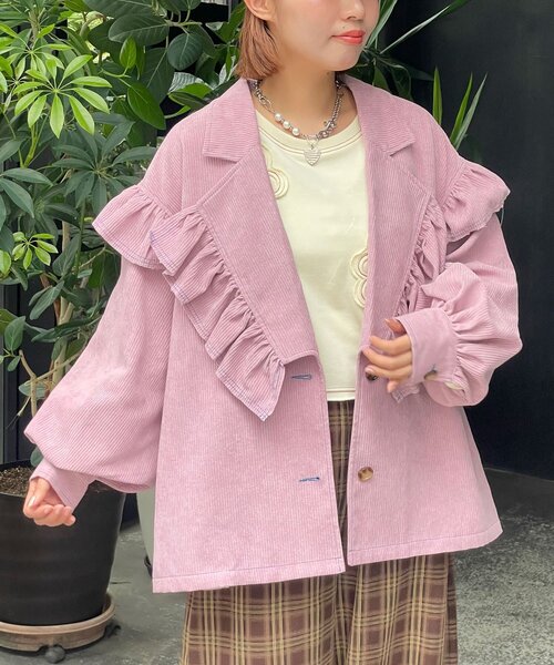 HELLO.SANFRANCISCO（ハローサンフランシスコ）の「【HELLO.SANFRANCISCO/ハローサンフランシスコ】コーデュロイフリルビックジャケット（ブルゾン・レディース・ピンク/イエロー/ブルー・ONE SIZE）」の21枚目の写真