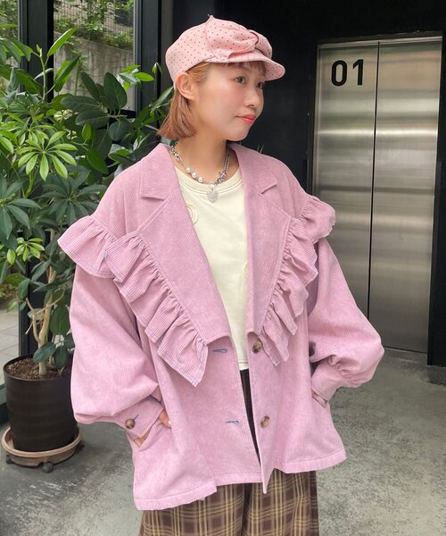 HELLO.SANFRANCISCO（ハローサンフランシスコ）の「【HELLO.SANFRANCISCO/ハローサンフランシスコ】コーデュロイフリルビックジャケット（ブルゾン・レディース・ピンク/イエロー/ブルー・ONE SIZE）」の22枚目の写真