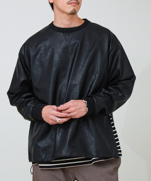 GLOSTER(グロスター)の「サイドジップレザープルオーバー(ブルゾン・メンズ・ブラック/ダークブラウン・S/M/L)」の2枚目の写真