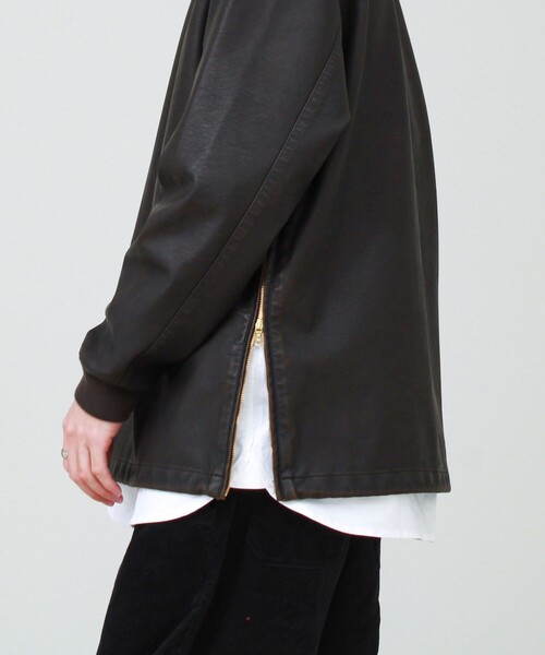 GLOSTER(グロスター)の「サイドジップレザープルオーバー(ブルゾン・メンズ・ブラック/ダークブラウン・S/M/L)」の3枚目の写真