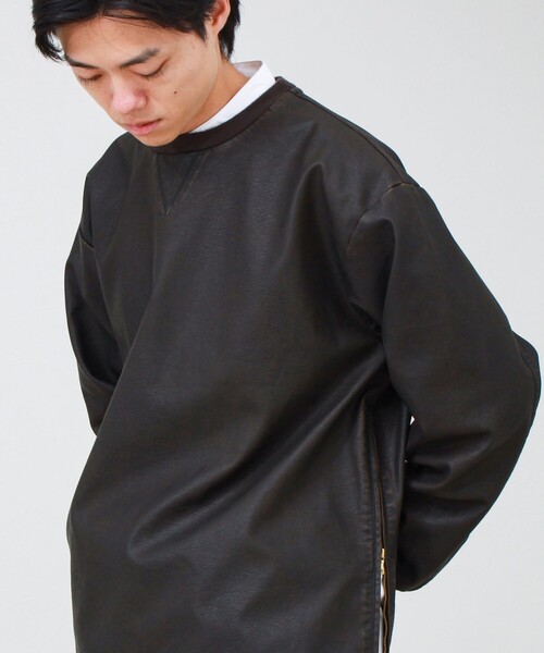 GLOSTER(グロスター)の「サイドジップレザープルオーバー(ブルゾン・メンズ・ブラック/ダークブラウン・S/M/L)」の6枚目の写真