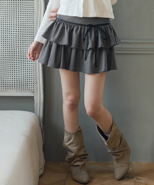 LiLIN（リリン）の「チェックティアードリボンミニスカート / check tiered ribbon mini skirt（スカート・レディース・ブラウン/ブラック・S/M）」の8枚目の写真