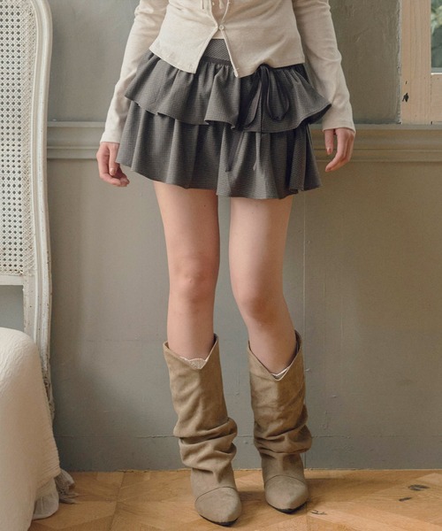 LiLIN（リリン）の「チェックティアードリボンミニスカート / check tiered ribbon mini skirt（スカート・レディース・ブラウン/ブラック・S/M）」の3枚目の写真