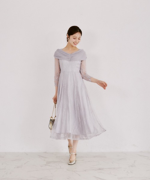 tocco closet（トッコ　クローゼット）の「ラメチュールケープドッキングレースワンピース（ワンピース・レディース・グレー/ベージュ×ブラック・M）」の3枚目の写真
