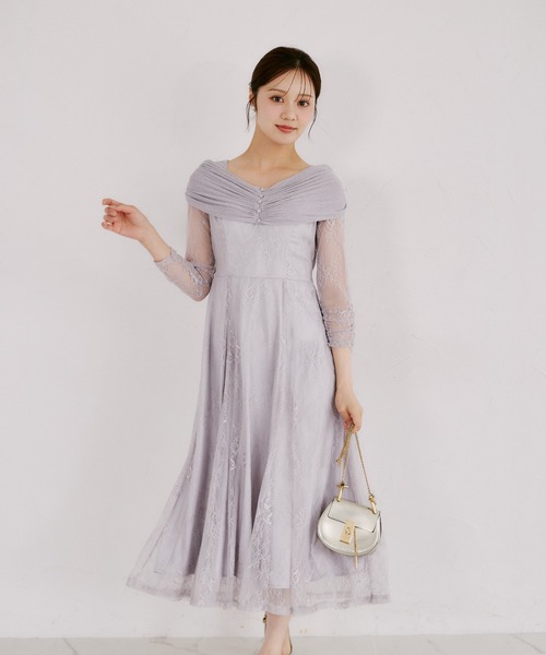 tocco closet（トッコ　クローゼット）の「ラメチュールケープドッキングレースワンピース（ワンピース・レディース・グレー/ベージュ×ブラック・M）」の7枚目の写真