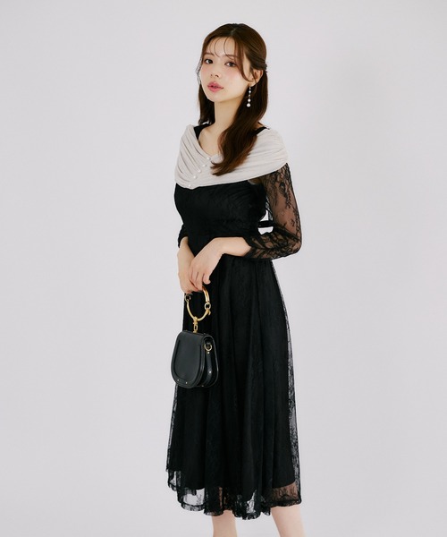 tocco closet（トッコ　クローゼット）の「ラメチュールケープドッキングレースワンピース（ワンピース・レディース・グレー/ベージュ×ブラック・M）」の19枚目の写真