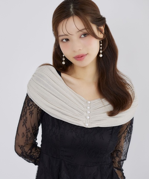 tocco closet（トッコ　クローゼット）の「ラメチュールケープドッキングレースワンピース（ワンピース・レディース・グレー/ベージュ×ブラック・M）」の17枚目の写真