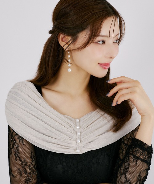 tocco closet（トッコ　クローゼット）の「ラメチュールケープドッキングレースワンピース（ワンピース・レディース・グレー/ベージュ×ブラック・M）」の18枚目の写真