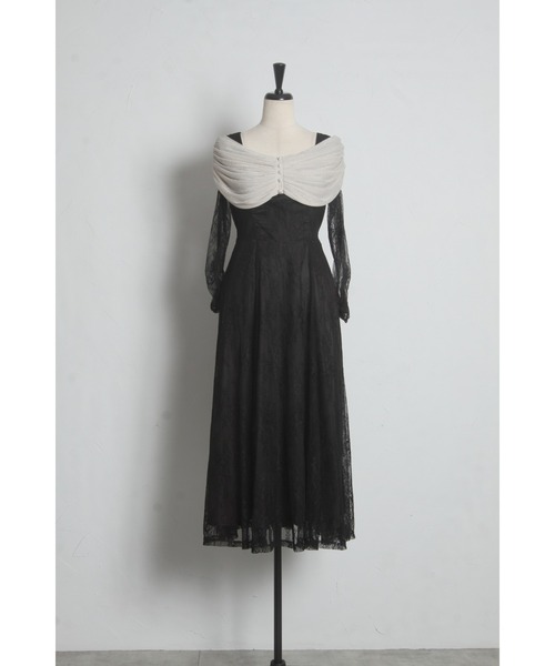 tocco closet（トッコ　クローゼット）の「ラメチュールケープドッキングレースワンピース（ワンピース・レディース・グレー/ベージュ×ブラック・M）」の20枚目の写真