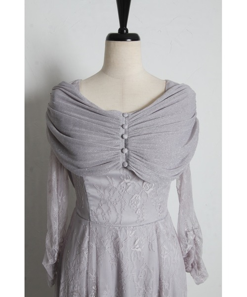 tocco closet（トッコ　クローゼット）の「ラメチュールケープドッキングレースワンピース（ワンピース・レディース・グレー/ベージュ×ブラック・M）」の14枚目の写真