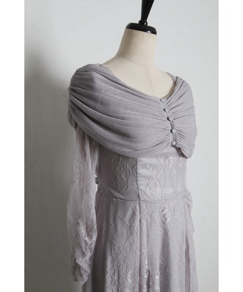 tocco closet（トッコ　クローゼット）の「ラメチュールケープドッキングレースワンピース（ワンピース・レディース・グレー/ベージュ×ブラック・M）」の15枚目の写真