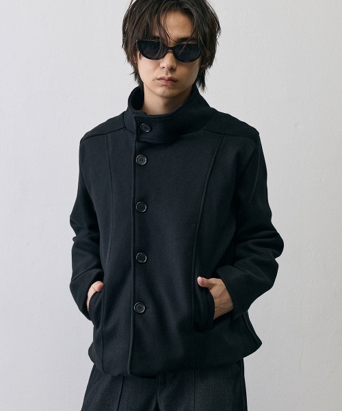 Shoowtime(ショウタイム)の「Diagonal Button Military Pea Coat / ダイアゴナルボタンミリタリーPコート(ピーコート・メンズ・ブラック・LARGE/MEDIUM/SMALL)」の1枚目の写真