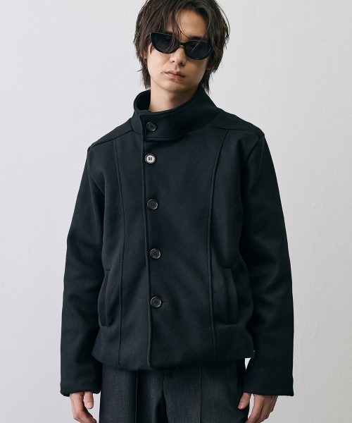 Shoowtime(ショウタイム)の「Diagonal Button Military Pea Coat / ダイアゴナルボタンミリタリーPコート(ピーコート・メンズ・ブラック・LARGE/MEDIUM/SMALL)」の2枚目の写真