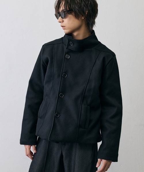 Shoowtime(ショウタイム)の「Diagonal Button Military Pea Coat / ダイアゴナルボタンミリタリーPコート(ピーコート・メンズ・ブラック・LARGE/MEDIUM/SMALL)」の3枚目の写真