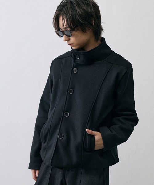 Shoowtime(ショウタイム)の「Diagonal Button Military Pea Coat / ダイアゴナルボタンミリタリーPコート(ピーコート・メンズ・ブラック・LARGE/MEDIUM/SMALL)」の4枚目の写真