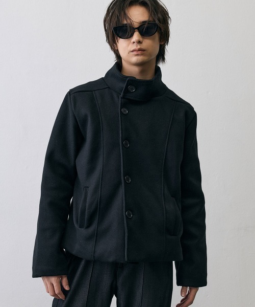 Shoowtime(ショウタイム)の「Diagonal Button Military Pea Coat / ダイアゴナルボタンミリタリーPコート(ピーコート・メンズ・ブラック・LARGE/MEDIUM/SMALL)」の5枚目の写真