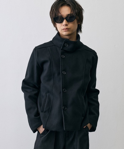 Shoowtime(ショウタイム)の「Diagonal Button Military Pea Coat / ダイアゴナルボタンミリタリーPコート(ピーコート・メンズ・ブラック・LARGE/MEDIUM/SMALL)」の6枚目の写真