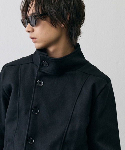 Shoowtime(ショウタイム)の「Diagonal Button Military Pea Coat / ダイアゴナルボタンミリタリーPコート(ピーコート・メンズ・ブラック・LARGE/MEDIUM/SMALL)」の7枚目の写真