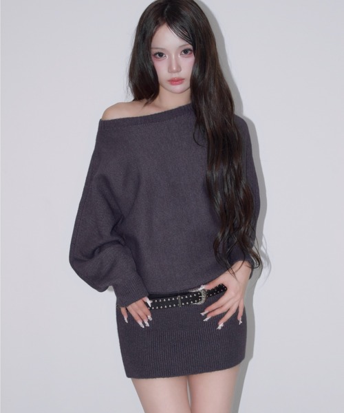 REINE NOIRE(レーヌノワール)の「Slouchy Mood Knit / スラウチー ムード ニット(ワンピース・レディース・グレー・FREE)」の7枚目の写真