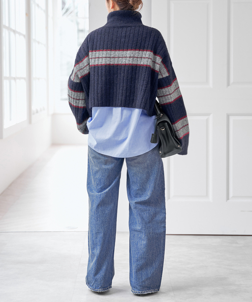 Spick & Span（スピックアンドスパン）の「マルチボーダーハイネックプルオーバー（ニット/セーター・レディース・ネイビー/チャコールグレー・FREE）」の16枚目の写真