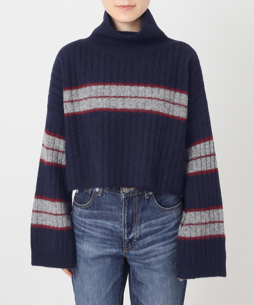 Spick & Span（スピックアンドスパン）の「マルチボーダーハイネックプルオーバー（ニット/セーター・レディース・ネイビー/チャコールグレー・FREE）」の17枚目の写真