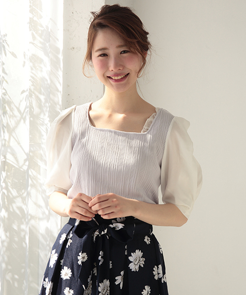one after another NICE CLAUP(ワンアフターアナザーナイスクラップ)の「袖シフォンテレコプルオーバー(Tシャツ/カットソー・レディース・アイボリー/ミント/ラベンダー/ネイビー・FREE)」の4枚目の写真