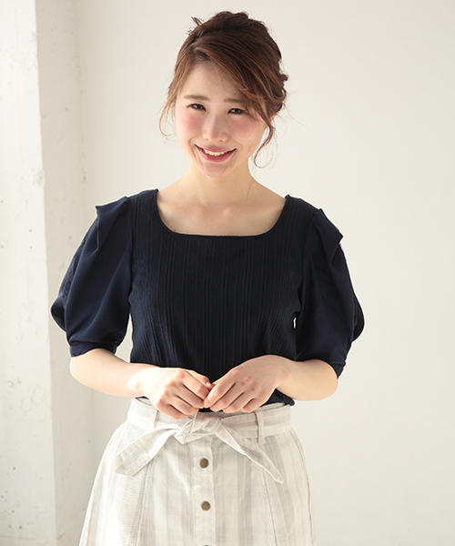 one after another NICE CLAUP(ワンアフターアナザーナイスクラップ)の「袖シフォンテレコプルオーバー(Tシャツ/カットソー・レディース・アイボリー/ミント/ラベンダー/ネイビー・FREE)」の3枚目の写真