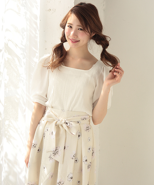 one after another NICE CLAUP(ワンアフターアナザーナイスクラップ)の「袖シフォンテレコプルオーバー(Tシャツ/カットソー・レディース・アイボリー/ミント/ラベンダー/ネイビー・FREE)」の1枚目の写真