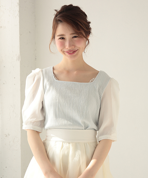 one after another NICE CLAUP(ワンアフターアナザーナイスクラップ)の「袖シフォンテレコプルオーバー(Tシャツ/カットソー・レディース・アイボリー/ミント/ラベンダー/ネイビー・FREE)」の2枚目の写真
