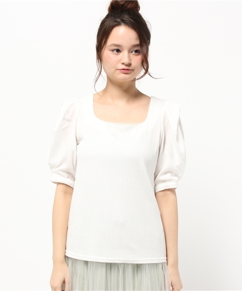 one after another NICE CLAUP(ワンアフターアナザーナイスクラップ)の「袖シフォンテレコプルオーバー(Tシャツ/カットソー・レディース・アイボリー/ミント/ラベンダー/ネイビー・FREE)」の5枚目の写真