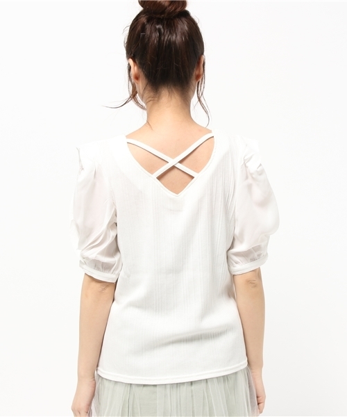 one after another NICE CLAUP(ワンアフターアナザーナイスクラップ)の「袖シフォンテレコプルオーバー(Tシャツ/カットソー・レディース・アイボリー/ミント/ラベンダー/ネイビー・FREE)」の7枚目の写真