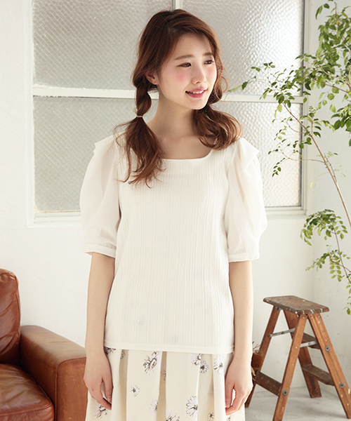 one after another NICE CLAUP(ワンアフターアナザーナイスクラップ)の「袖シフォンテレコプルオーバー(Tシャツ/カットソー・レディース・アイボリー/ミント/ラベンダー/ネイビー・FREE)」の21枚目の写真