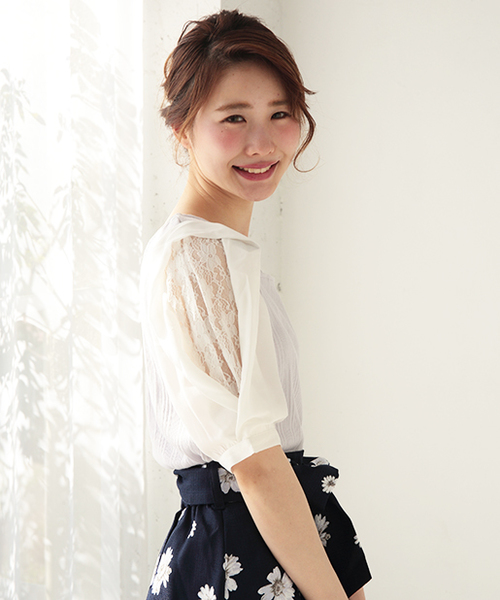 one after another NICE CLAUP(ワンアフターアナザーナイスクラップ)の「袖シフォンテレコプルオーバー(Tシャツ/カットソー・レディース・アイボリー/ミント/ラベンダー/ネイビー・FREE)」の15枚目の写真
